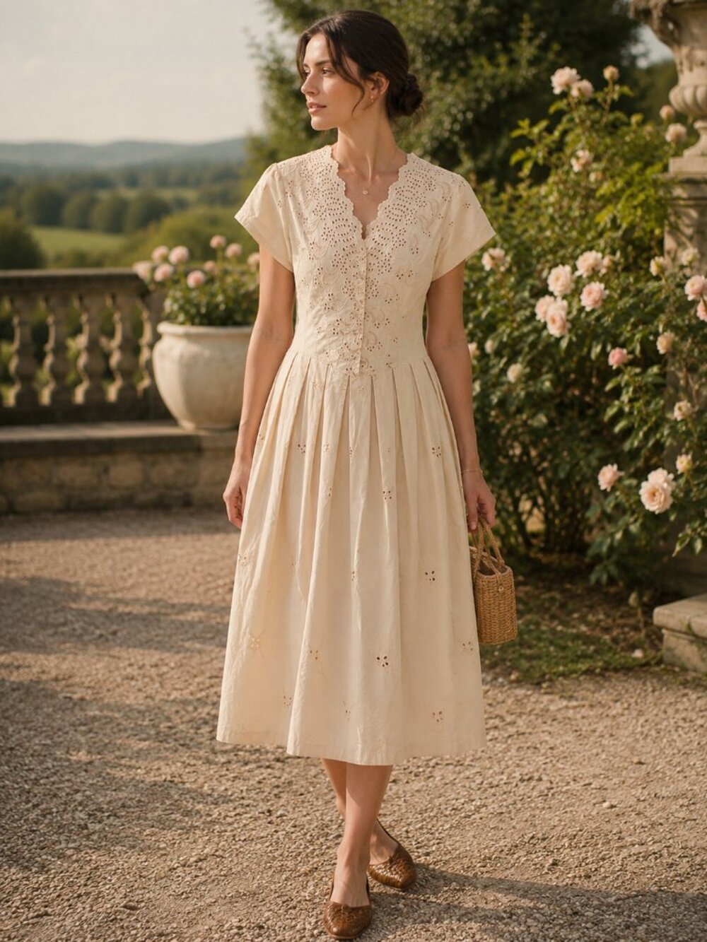 Cotton Eyelet Midi Dress Vintage 12